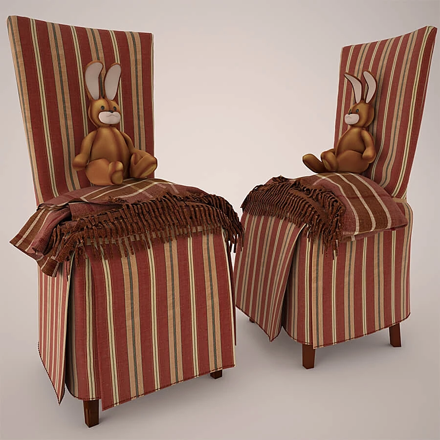 Chairs with Striped Fabric and Rabbit Toy