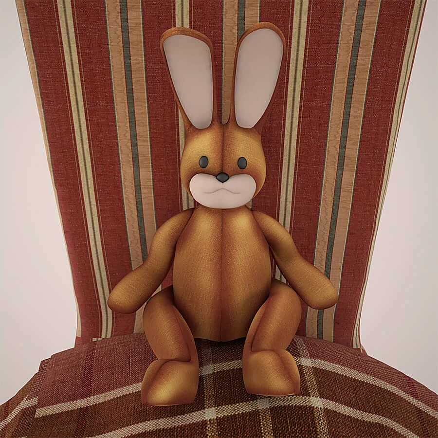 Chairs with Striped Fabric and Rabbit Toy (2)