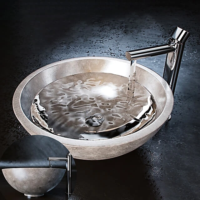 Faucet and Sink Set with Raw Stone and Chrome
