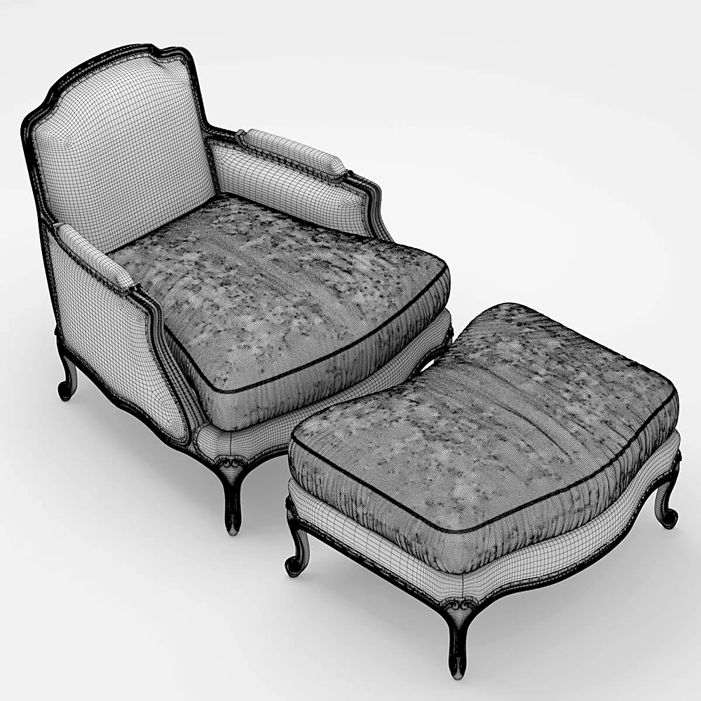 Classic Armchair and Ottoman Set with Curved Legs and Stud Details (2)