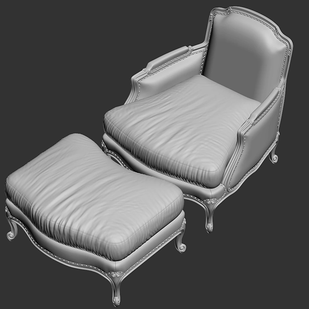 Classic Armchair and Ottoman Set with Curved Legs and Stud Details (3)