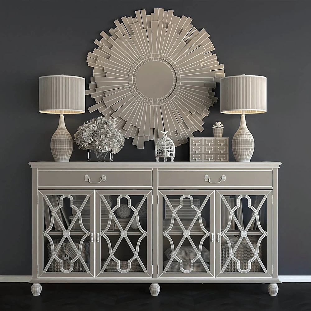 Sideboard with Distressed Wood and Geometric Fretwork (3)