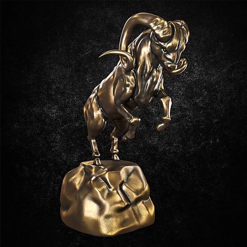 Bronze Ram Statuette on Rock Base