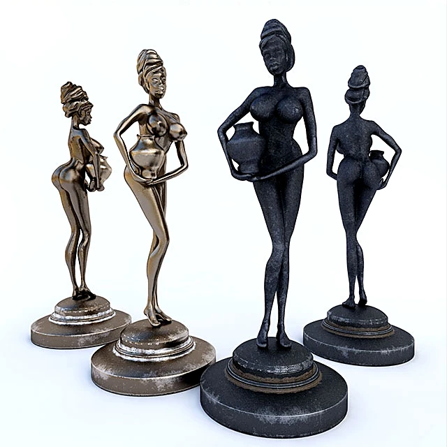 African Grotesque Statuettes with Metallic Finish