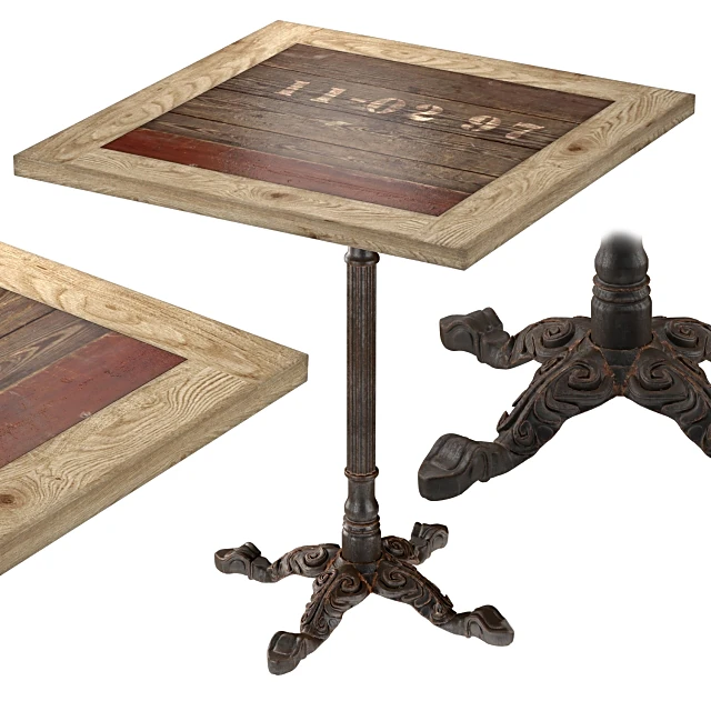 Square Restaurant Table with Cast Iron Base and Reclaimed Wood Top