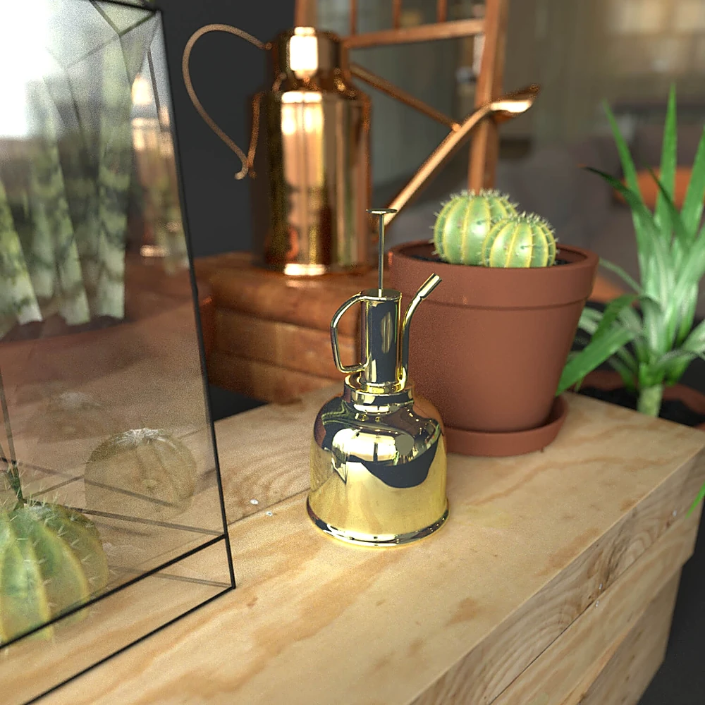 Decorative Set with Potted Plants and Brass Accents (2)