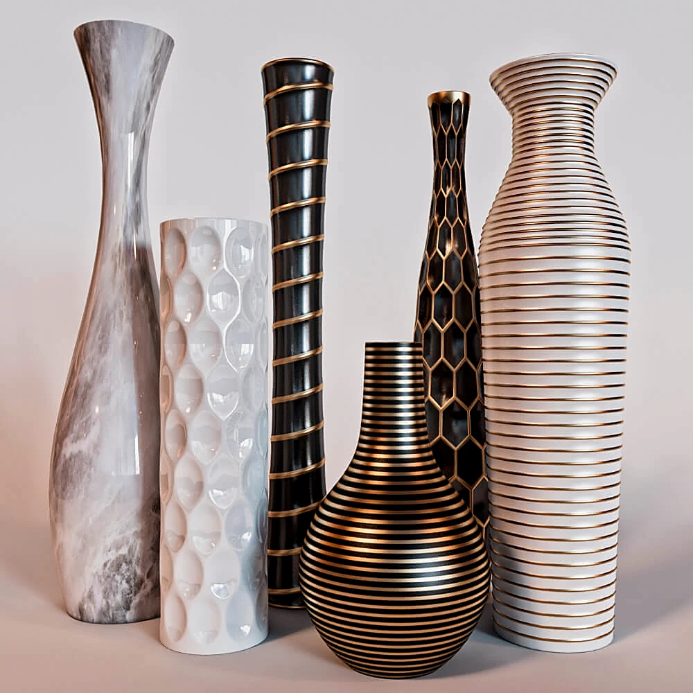 Set of Modern Vases with Geometric and Marble Finishes