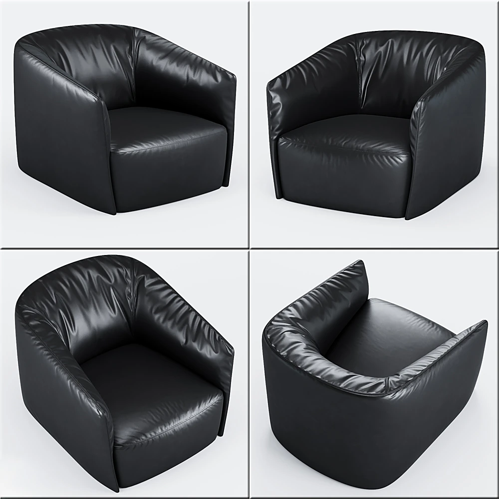Modern Black Leather Armchair