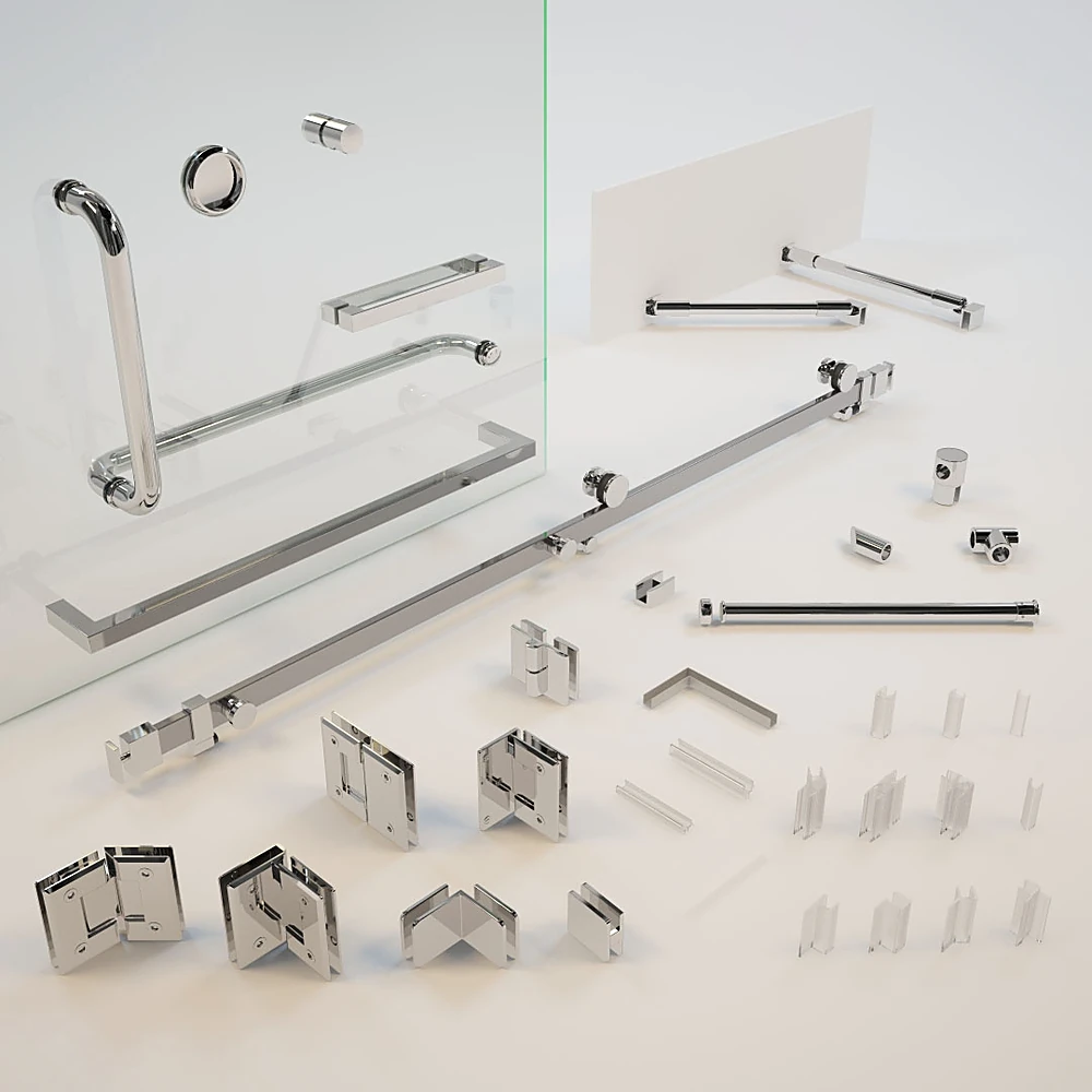 Shower enclosure accessories with polished metal finish