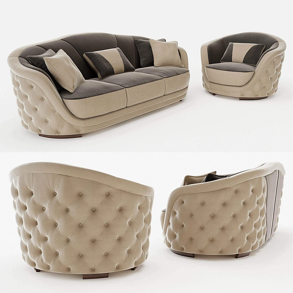 Upholstered Sofa and Armchair Set with Tufted Design