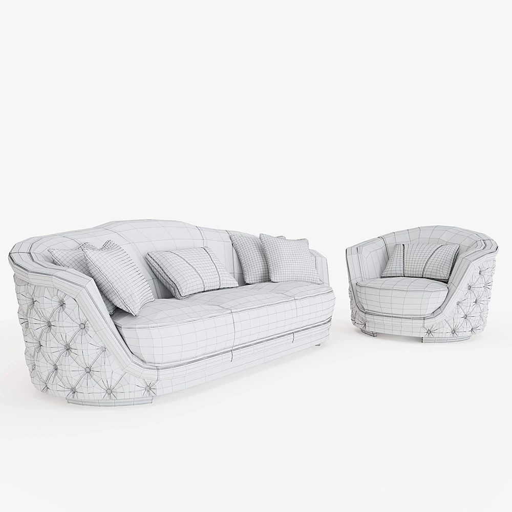 Upholstered Sofa and Armchair Set with Tufted Design (3)