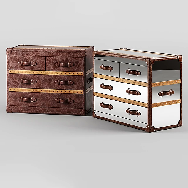 Chest of drawers Trunk Style with Leather and Mirrored Options