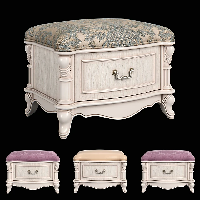 Footstool Classic Upholstered with Drawer