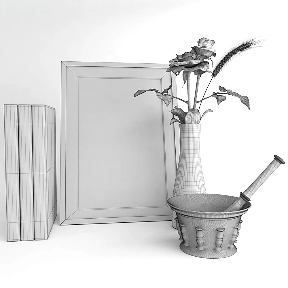 Eclectic Decorative Set with Framed Art and Brass Mortar (3)