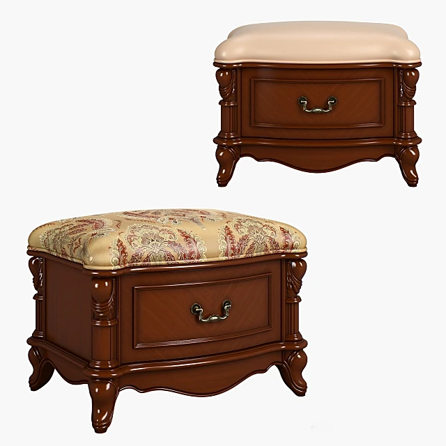 Classic Wooden Footstool with Drawer