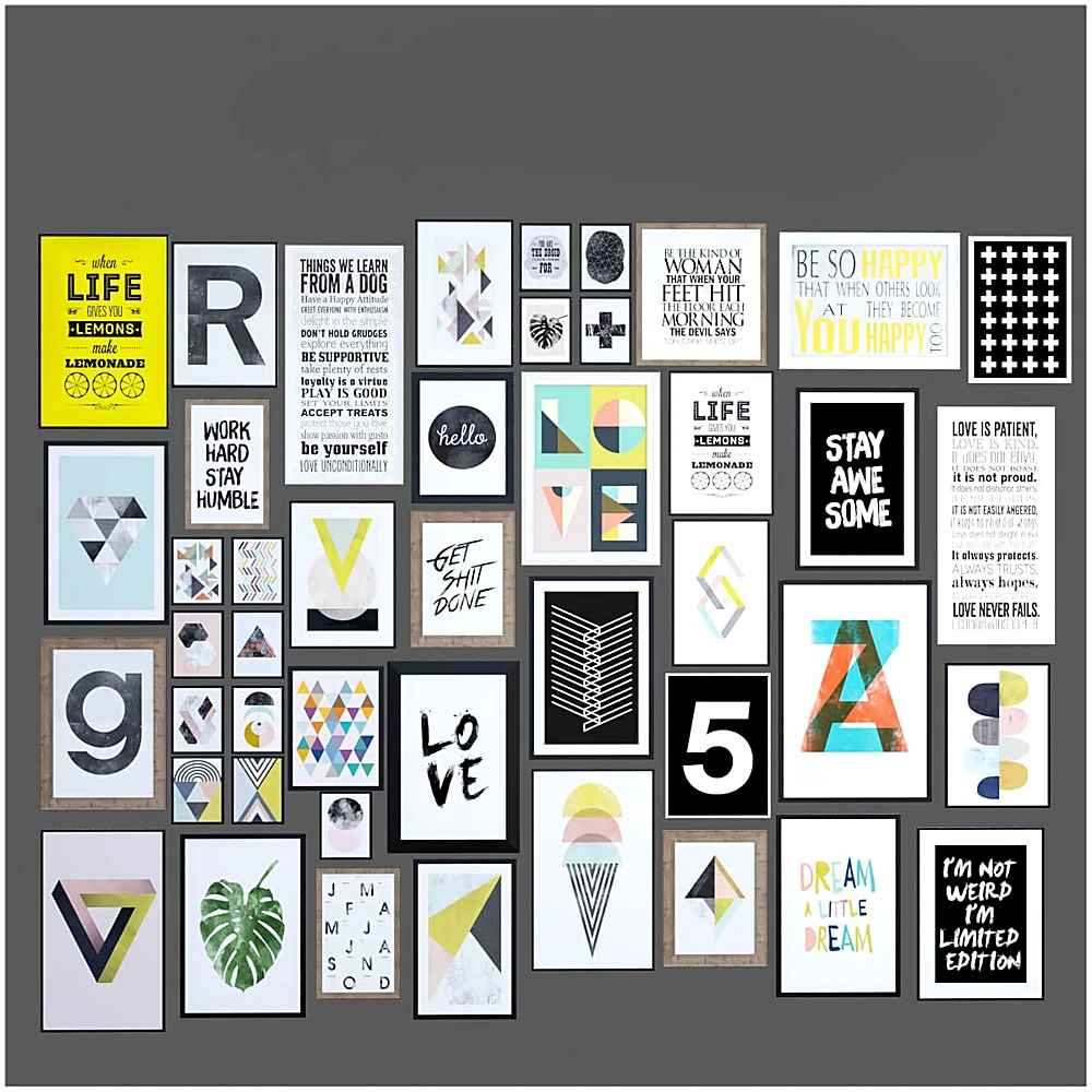 Wall Art Collection with Geometric and Typographic Prints