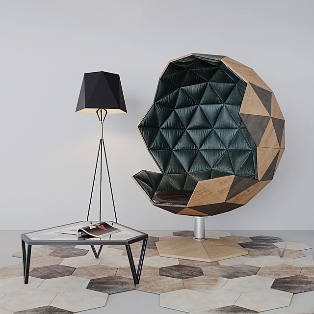 Geometric Armchair and Floor Lamp Set