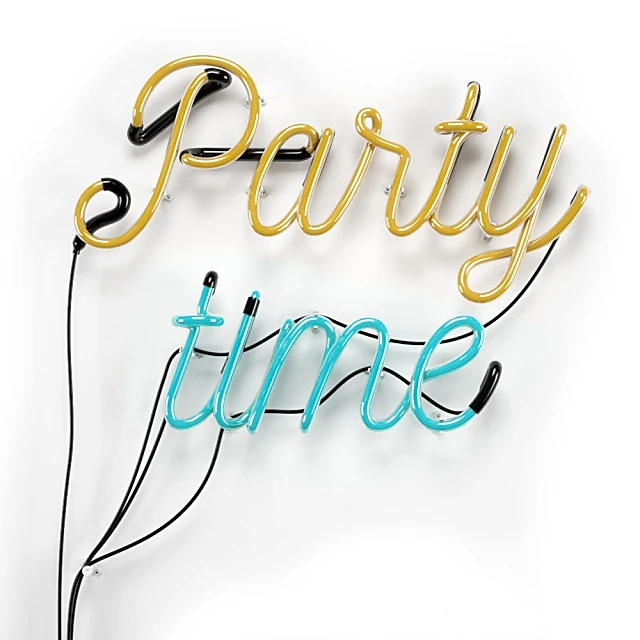 Neon Inscription Party Time with Yellow and Blue Glow