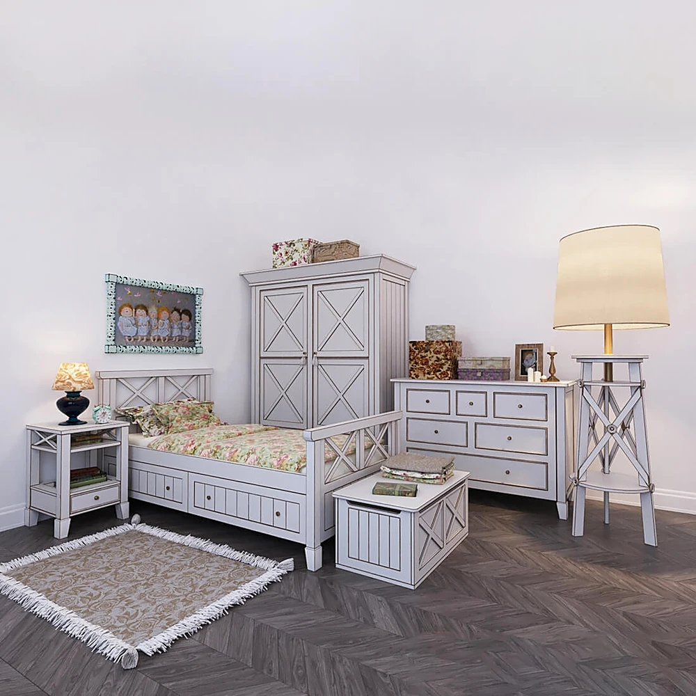 Country Style Bedroom Furniture Set with Cross-Brace Detailing