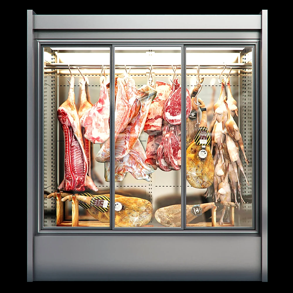 Butchery Display with Realistic Carcasses and Cuts