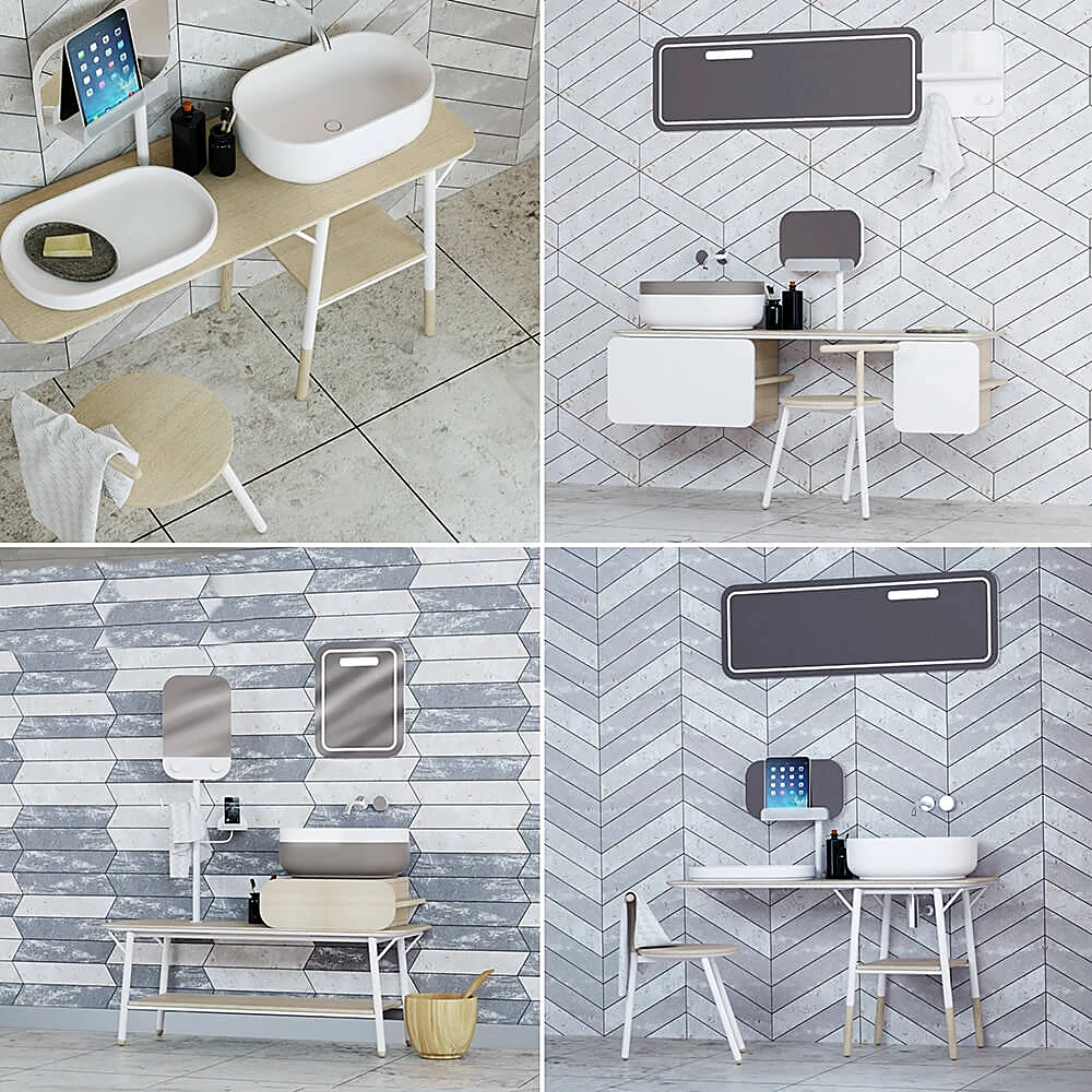 Modern Bathroom Furniture Set with Wood and Metal