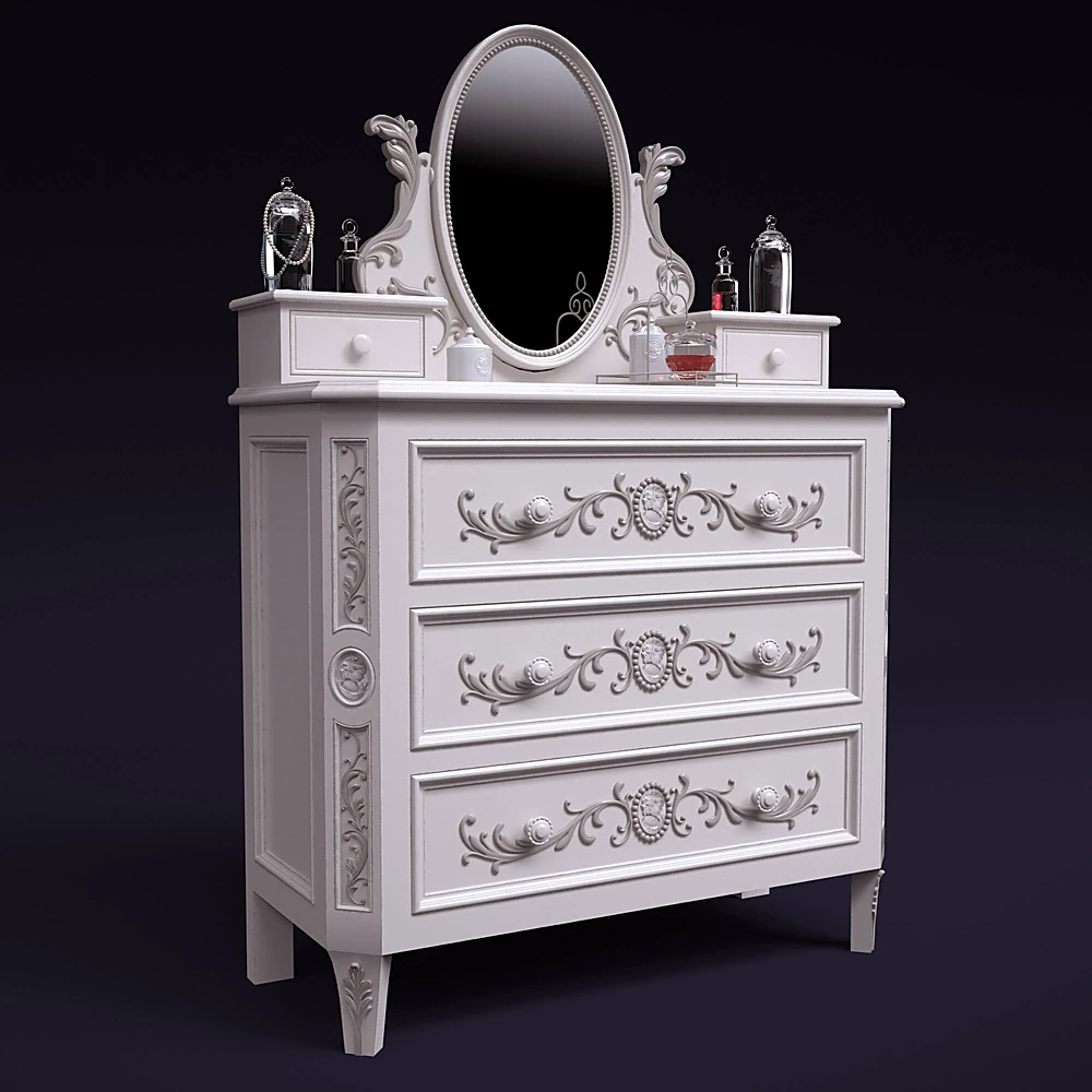 Chest of drawers with Carved Details and Mirror