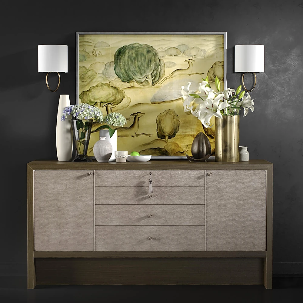 Chest of drawers with Textured Fronts and Dark Wood Frame