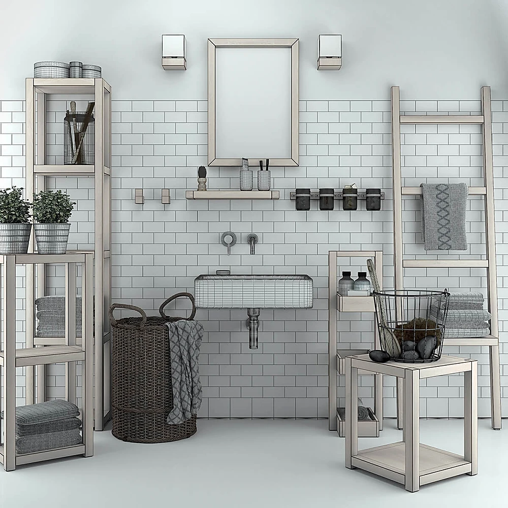 Bathroom furniture set with natural wood (2)