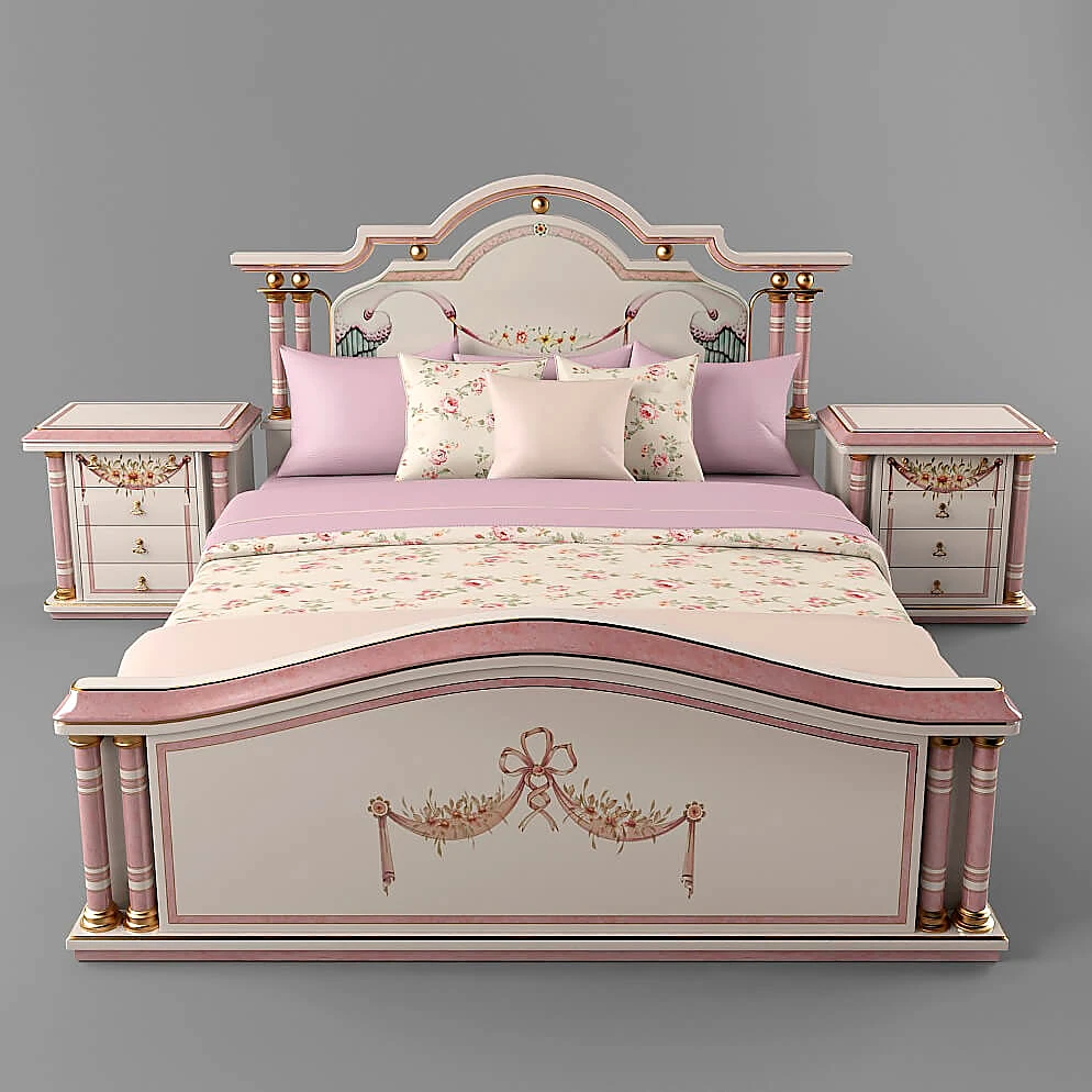 Classic Bedroom Set with Ornate Painted Wood