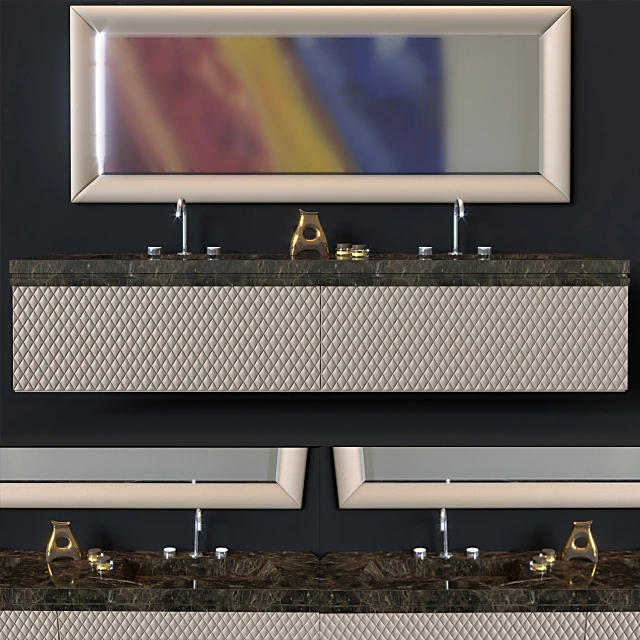 Bathroom Vanity Set with Quilted Panels and Marble Top