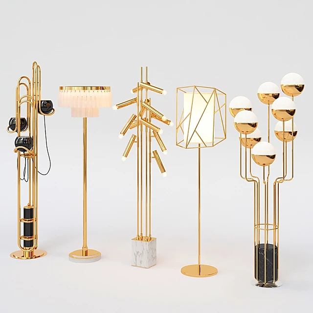 Collection of Floor Lamps with Gold Accents and Marble Bases