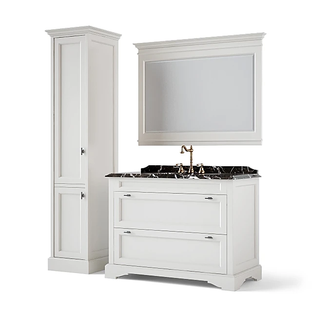 Bathroom furniture set with Classic White Wood and Marble