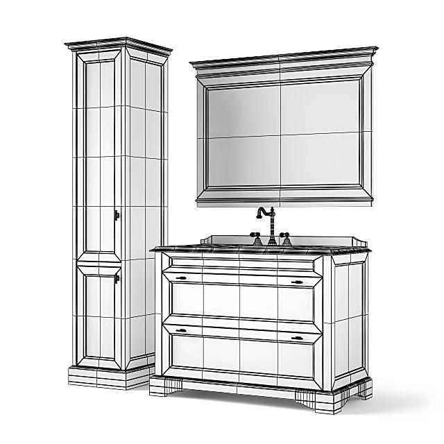 Bathroom furniture set with Classic White Wood and Marble (2)