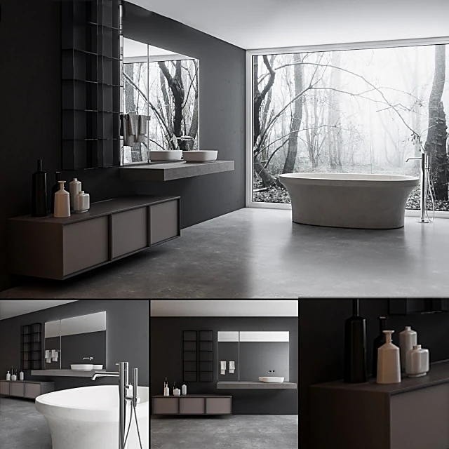 Bathroom furniture set with floating vanity and storage