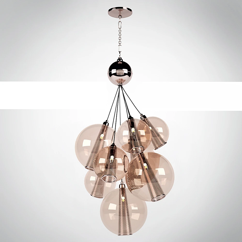 Cluster Pendant Lamp with Rose Glass and Metallic Shades