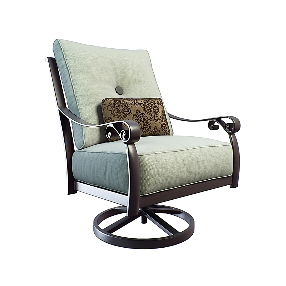Cushioned High Back Swivel Lounge Rocker with Scrolled Armrests