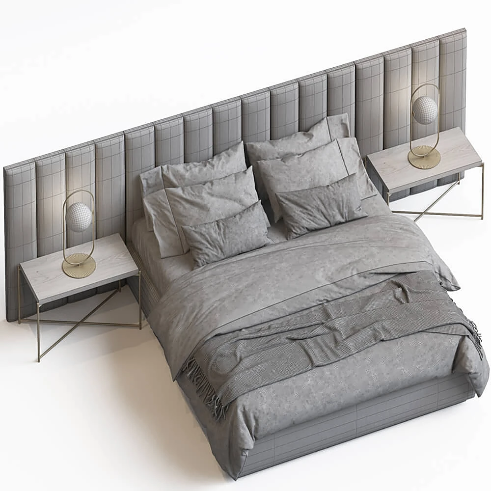 Upholstered Bed with Channel Tufted Headboard (2)