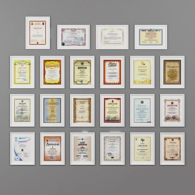 Framed Diplomas and Certificates with White Frames