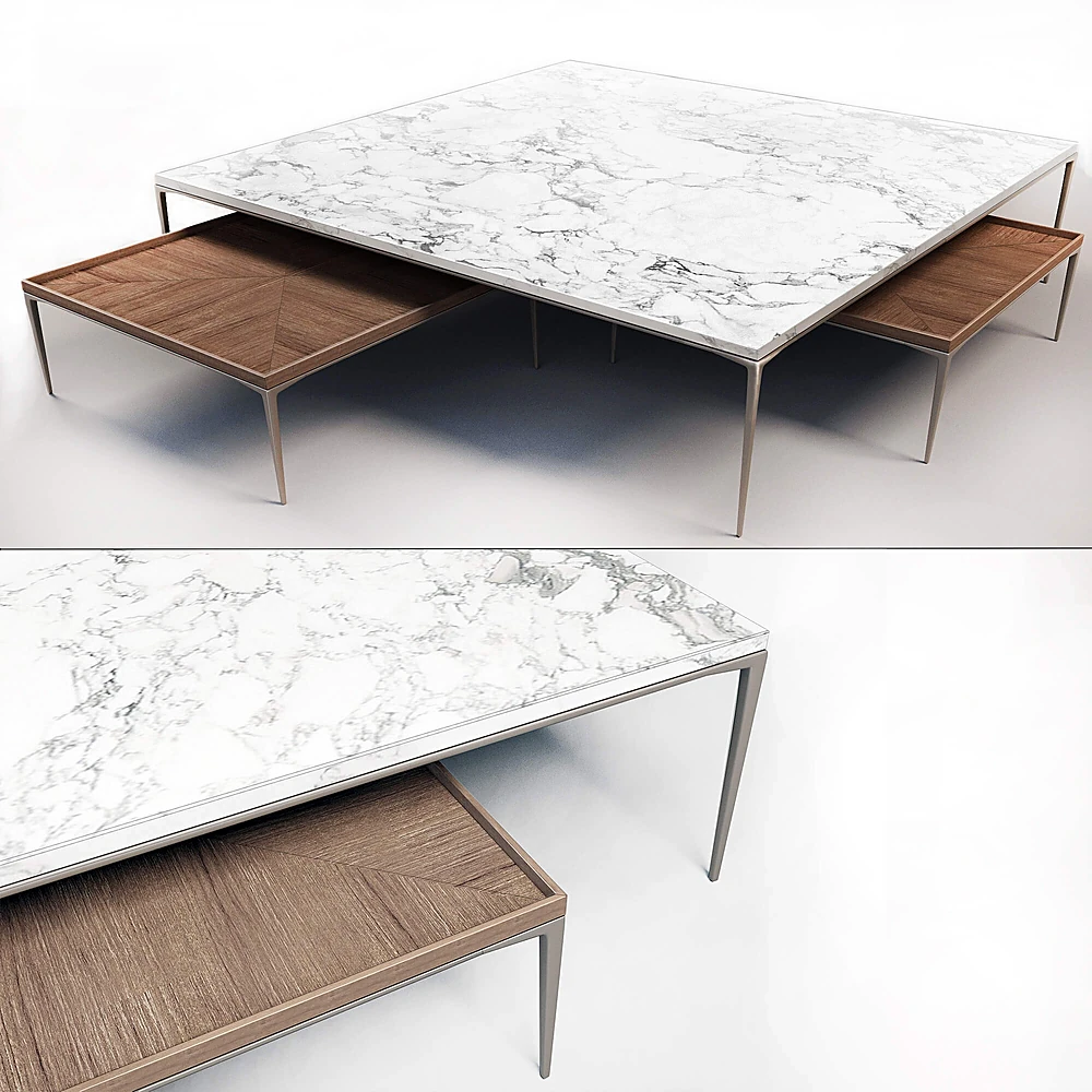 Nesting Coffee Table Set with Walnut and Calacatta Marble