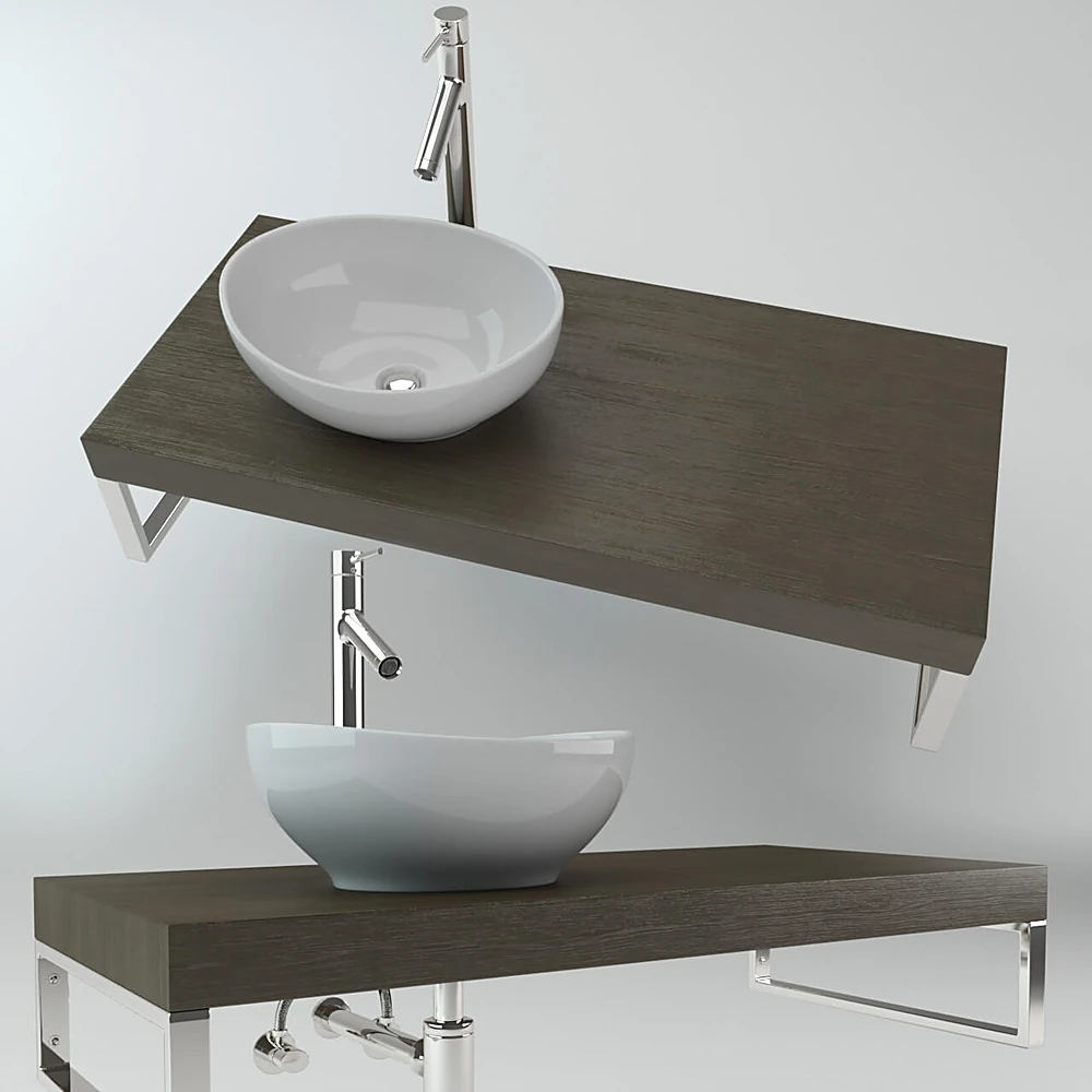 Modern Wash basin with wooden countertop