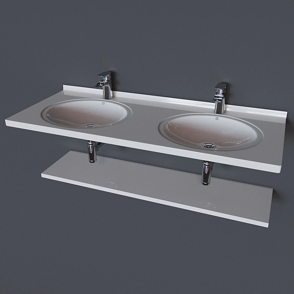 Double Washbasin with Integrated Basins and Shelf