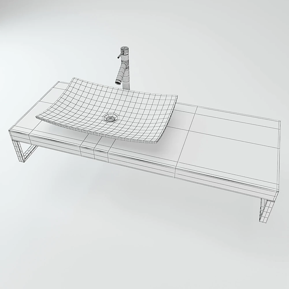 Washbasin Set with Wooden Counter and Modern Faucet (2)