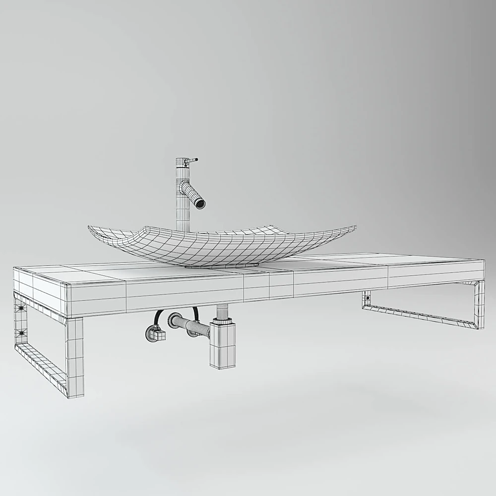Washbasin Set with Wooden Counter and Modern Faucet (3)
