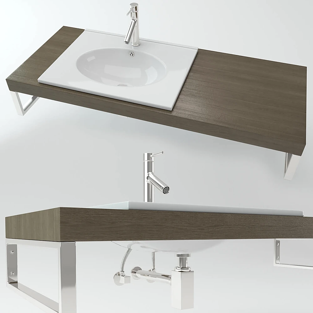 Wall-mounted Washbasin with Wooden Countertop