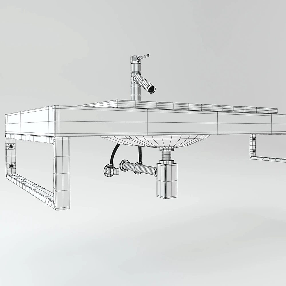 Wall-mounted Washbasin with Wooden Countertop (2)