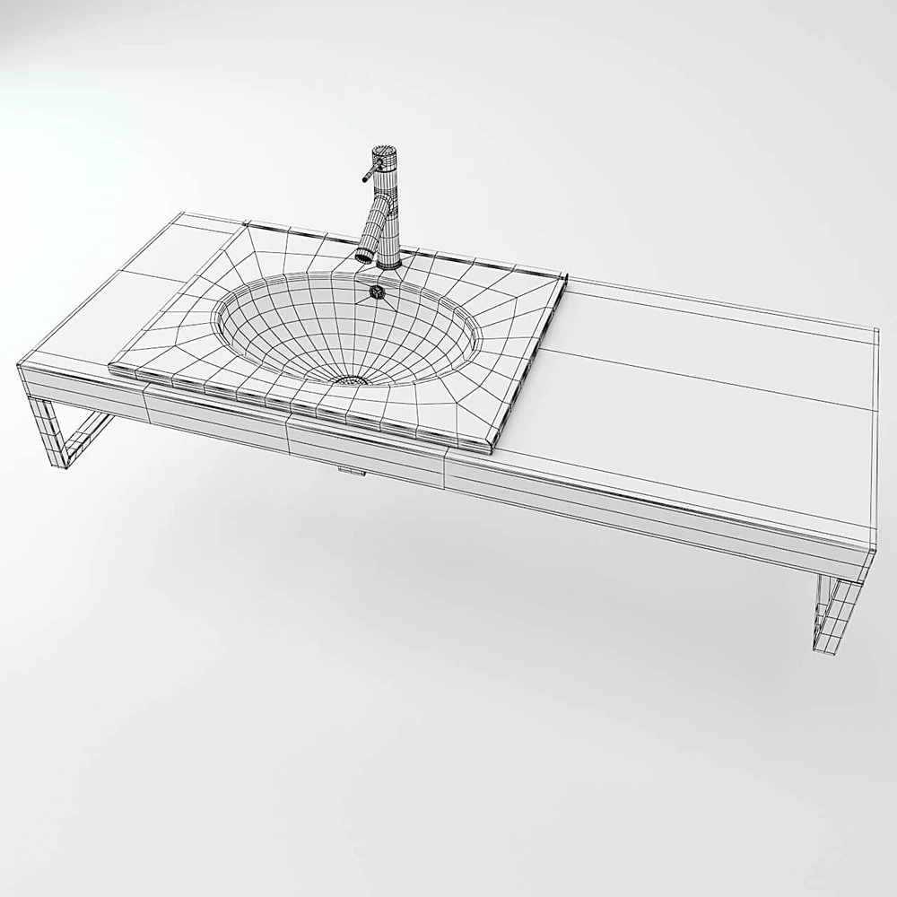 Wall-mounted Washbasin with Wooden Countertop (3)