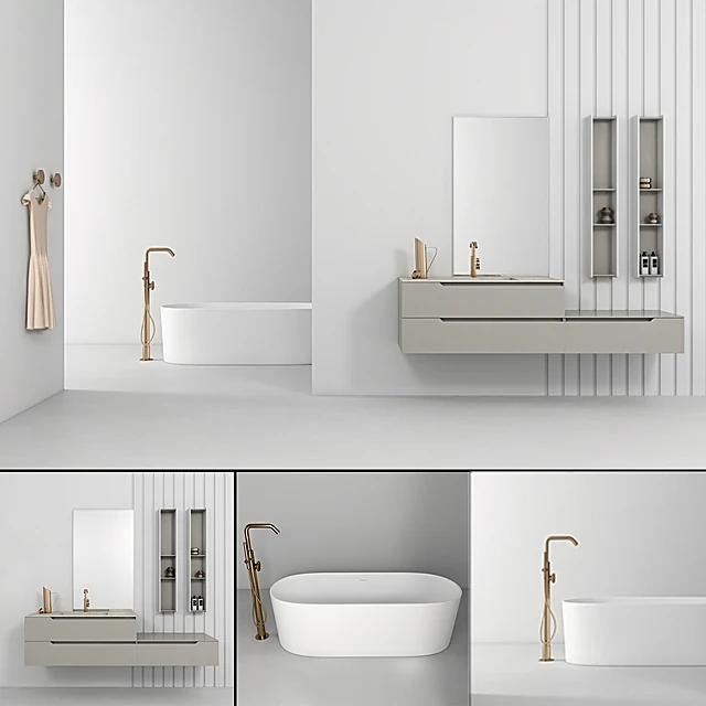 Modern Bathroom Furniture Set with Gold Accents