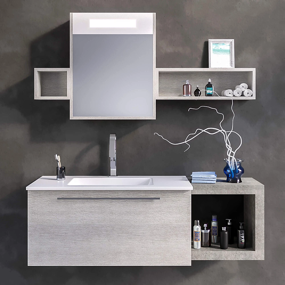 Bathroom Furniture Set with Integrated Sink and Mirror