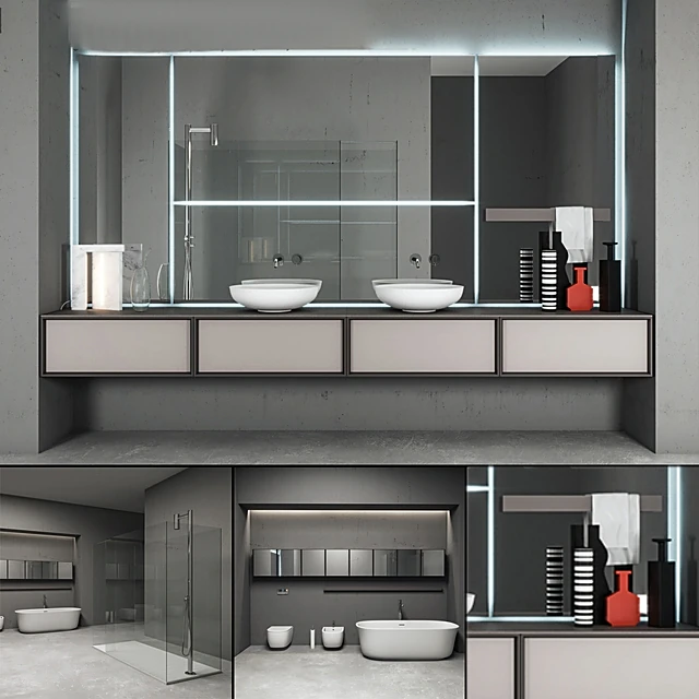Modern Bathroom Furniture Set with Double Sinks