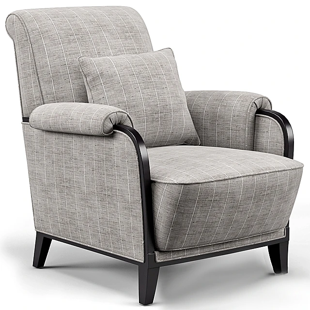 Lounge Armchair with Plaid Upholstery and Dark Frame